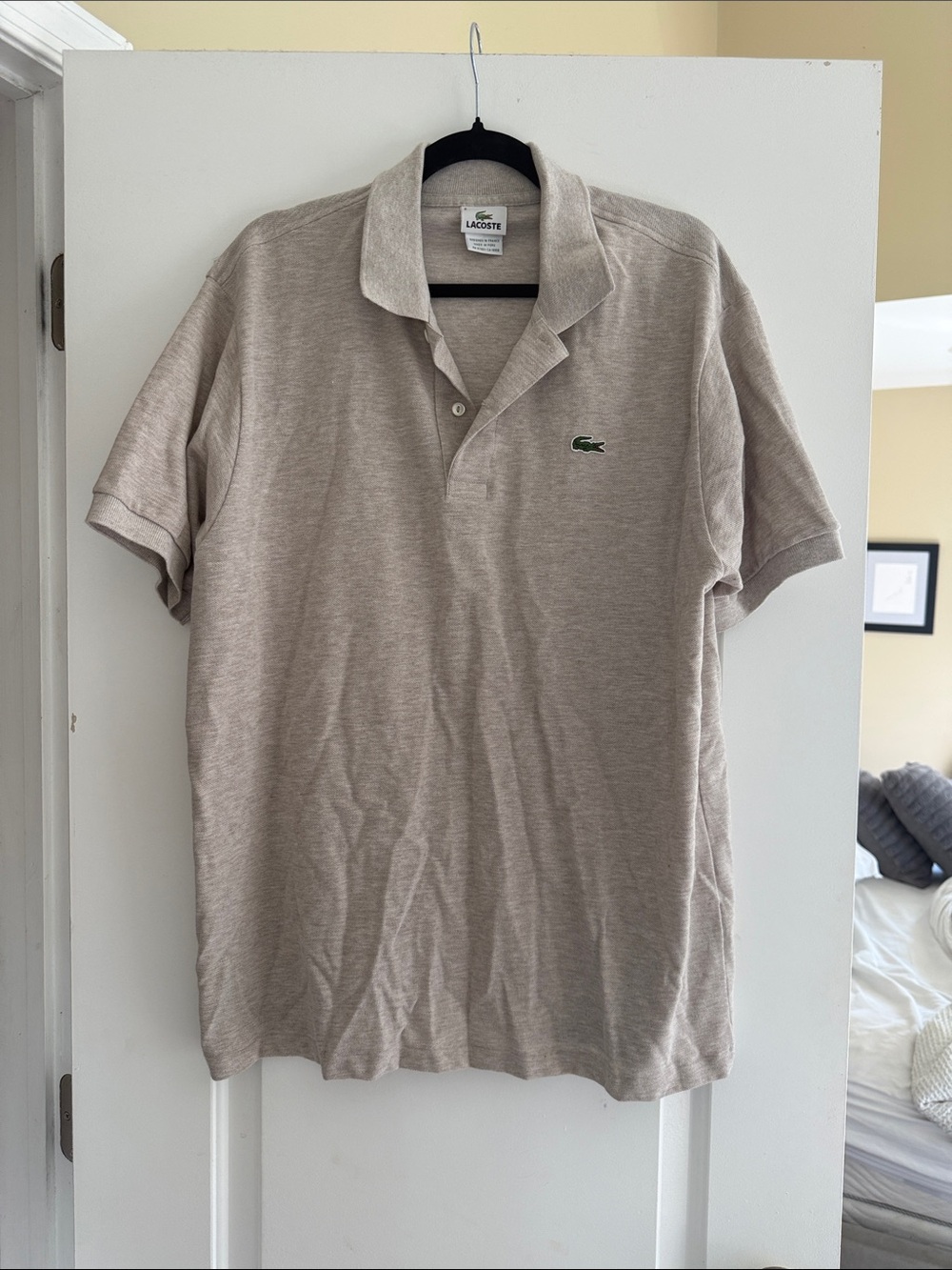Lacoste Men’s Beige Polo with Green Crocodile Logo